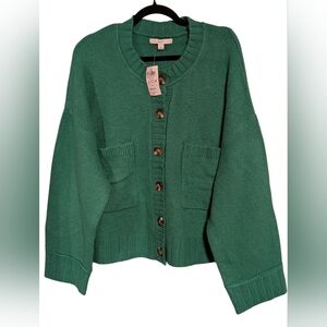 ​🌿 NWT NEXT Green Recycled Wool Blend Cardigan L Knit Sweater Sustainable 🧶